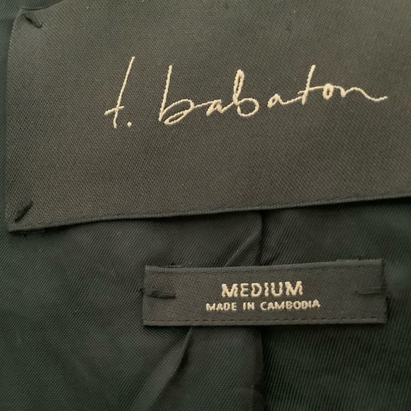 T. Babaton Women Size M Trench Coat Jacket Navy Blue Belted Button Front Cotton - Picture 8 of 10